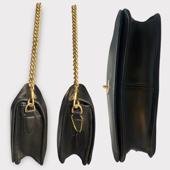 VTG Coach Convertible Clutch 9635 Black Leather Brass 90s Bag USA Tag New Strap - Picture 7 of 16